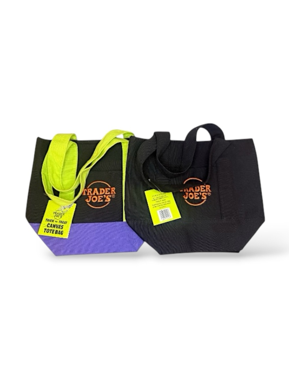 Trader Joe's Mini Canvas Tote Bag Set - Black and Purple (2)